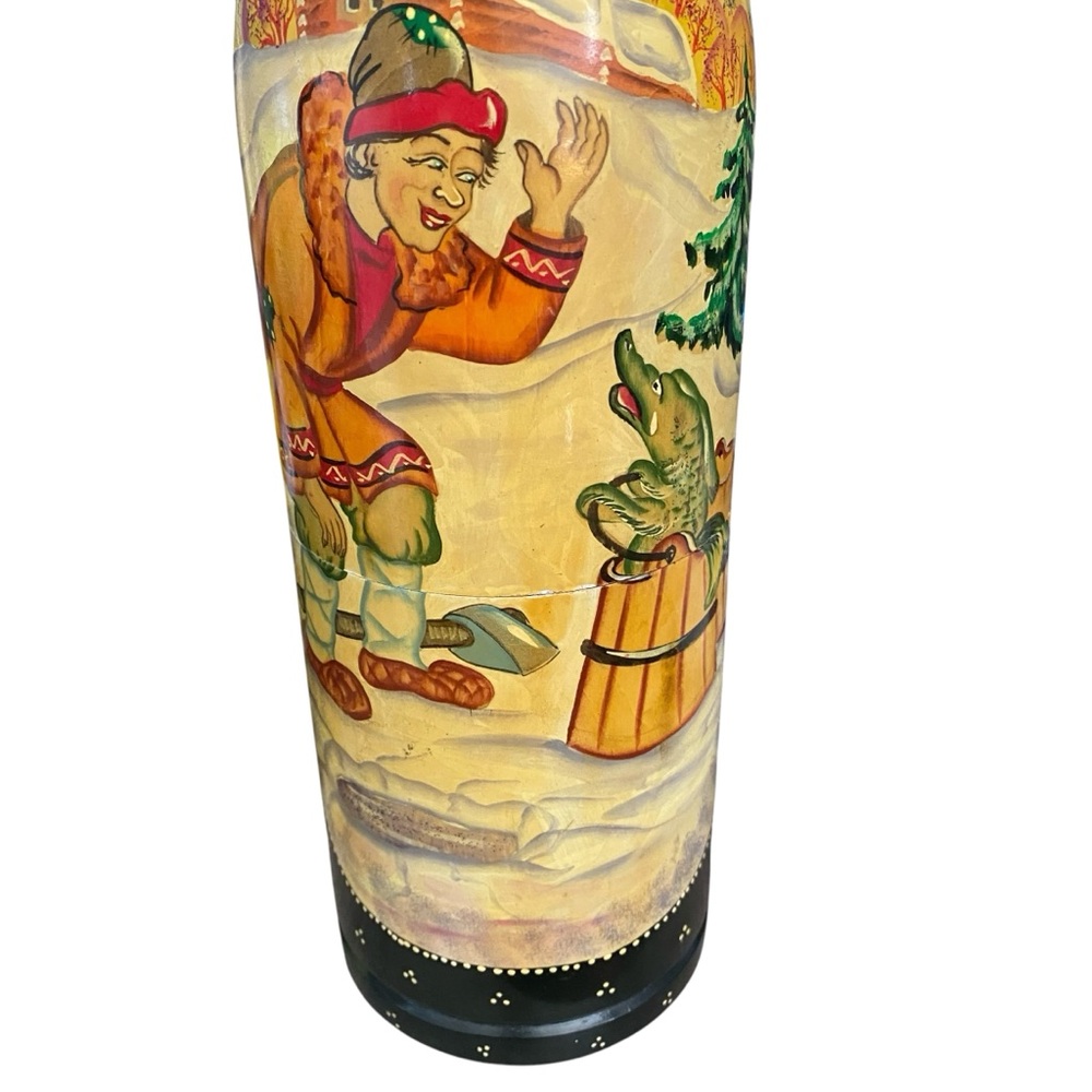 Russian Vintage Bottle Holder Russian Fairy Tale 14in tall, hand painted - Picture 5 of 9